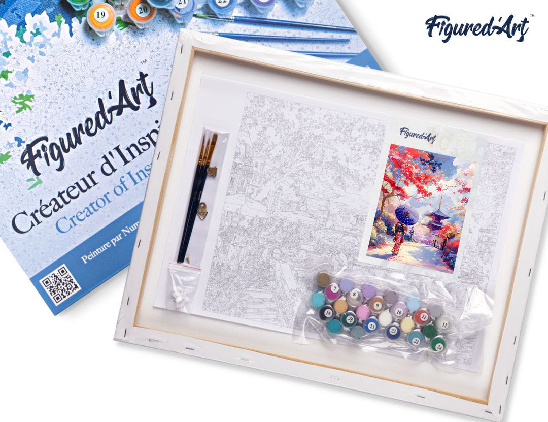 Malen nach Zahlen 40x50cm auf Keilrahmen gespannt Figured’Art Japanischer Garten im Herbst