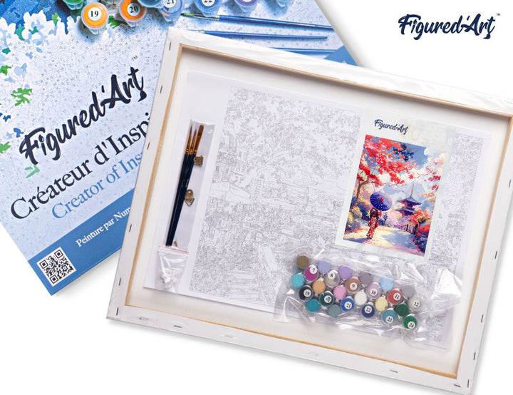 Malen nach Zahlen 40x50cm auf Keilrahmen gespannt Figured’Art Japanischer Garten im Herbst