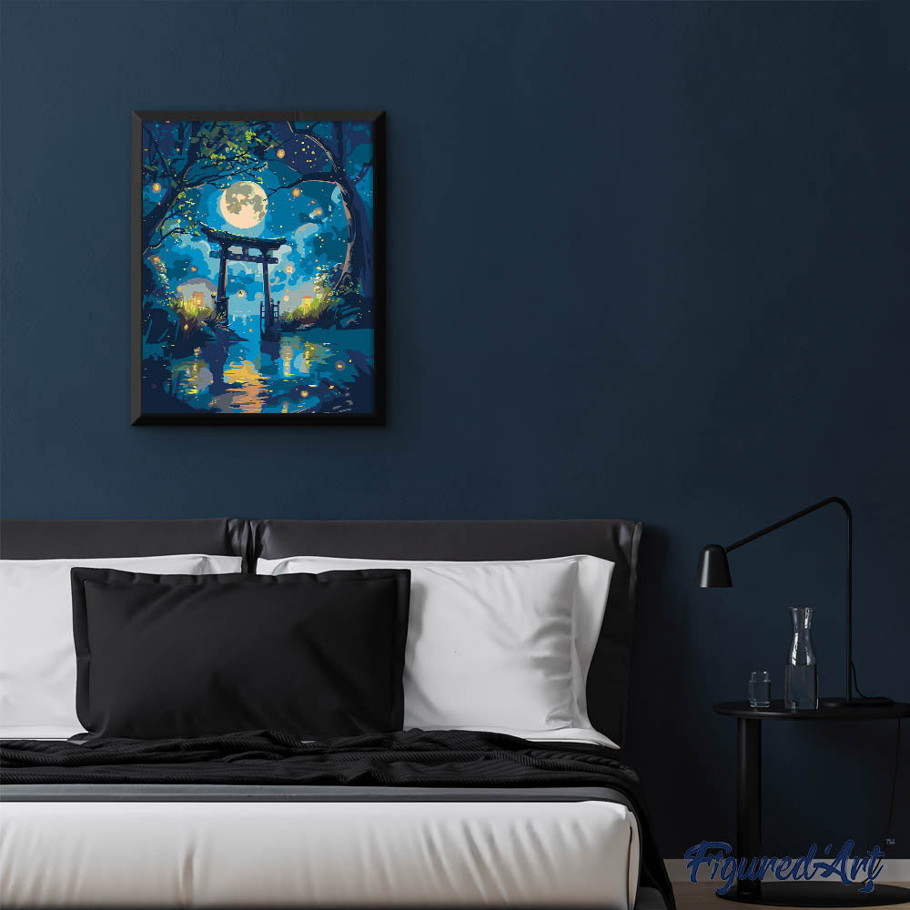 Malen nach Zahlen 40x50cm ohne Keilrahmen Figured’Art Torii im Mondlicht und Glühwürmchen - Kidis Art