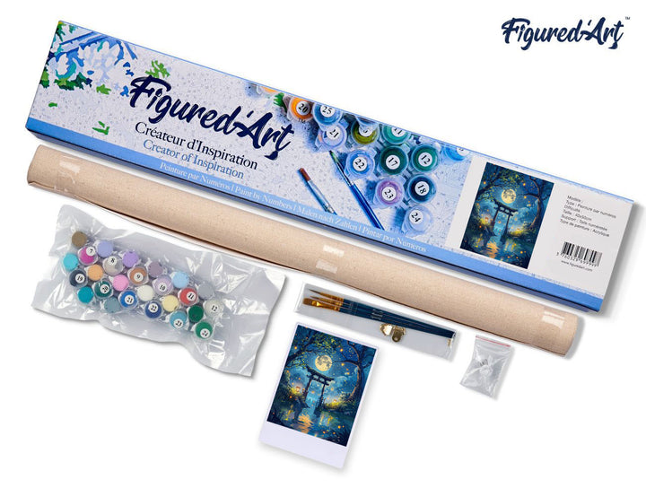 Malen nach Zahlen 40x50cm ohne Keilrahmen Figured’Art Torii im Mondlicht und Glühwürmchen