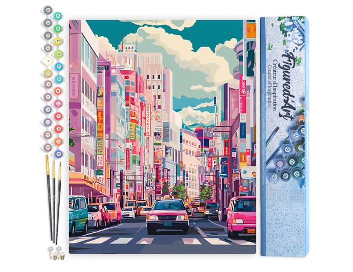 Malen nach Zahlen 40x50cm ohne Keilrahmen Figured’Art Belebte Straße in Japan - Kidis Art
