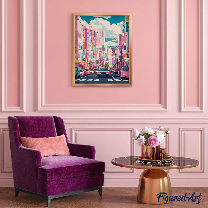 Malen nach Zahlen 40x50cm auf Keilrahmen gespannt Figured’Art Belebte Straße in Japan