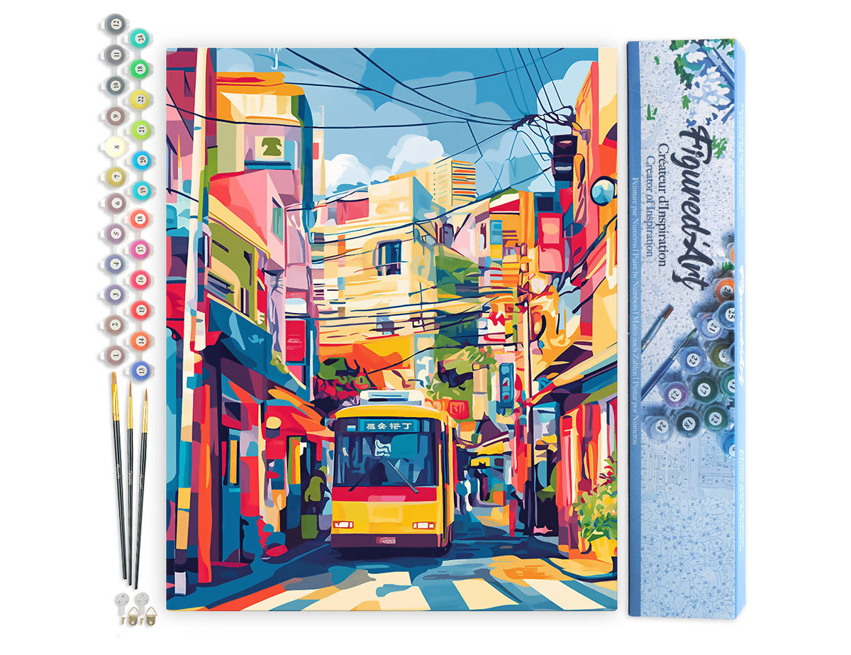 Malen nach Zahlen 40x50cm ohne Keilrahmen Figured’Art Stadtbus in Tokio - Kidis Art