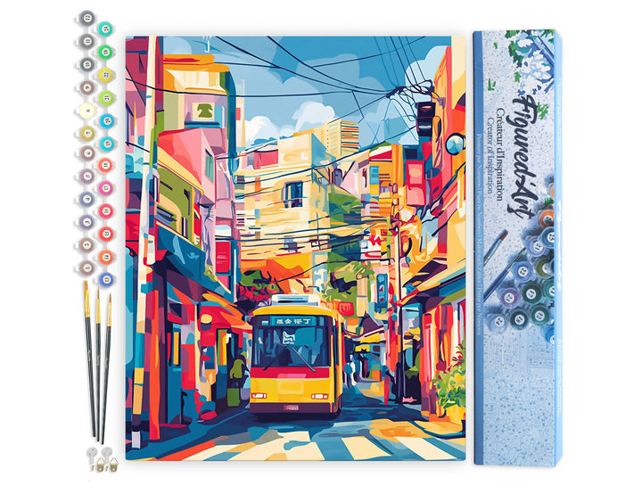 Malen nach Zahlen 40x50cm ohne Keilrahmen Figured’Art Stadtbus in Tokio