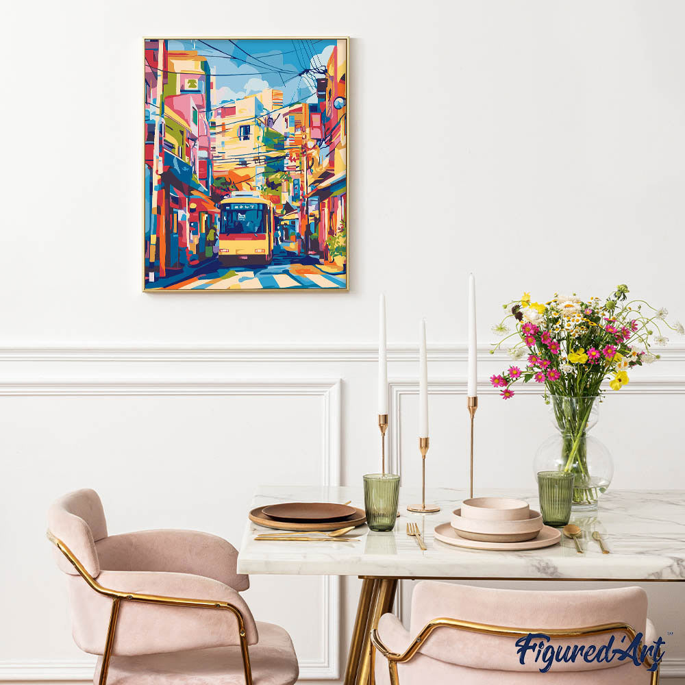 Malen nach Zahlen 40x50cm auf Keilrahmen gespannt Figured’Art Stadtbus in Tokio - Kidis Art