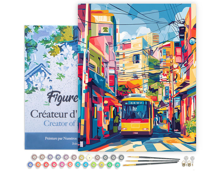 Malen nach Zahlen 40x50cm auf Keilrahmen gespannt Figured’Art Stadtbus in Tokio - Kidis Art