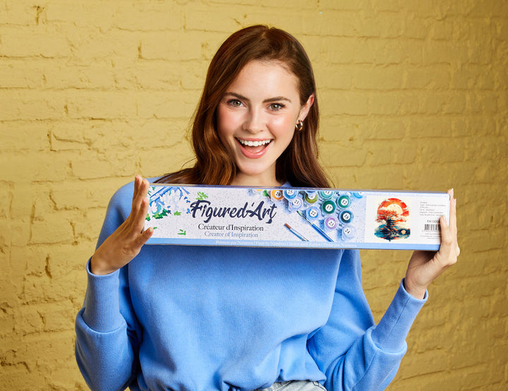 Malen nach Zahlen 40x50cm ohne Keilrahmen Figured’Art Pagode unter der aufgehenden Sonne