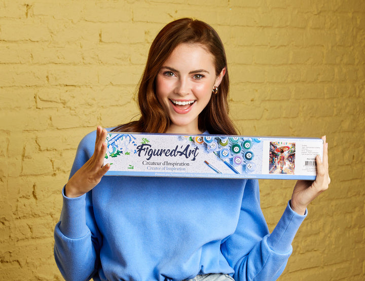 Malen nach Zahlen 40x50cm ohne Keilrahmen Figured’Art Frau im Yukata in einer belebten Straße