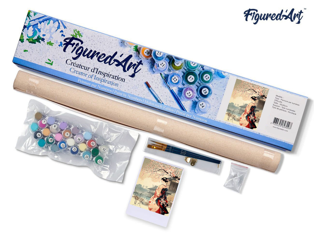 Malen nach Zahlen 40x50cm ohne Keilrahmen Figured’Art Vintage-Szene mit einer Geisha im Winter