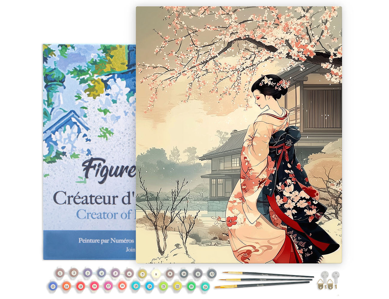 Malen nach Zahlen 40x50cm auf Keilrahmen gespannt Figured’Art Vintage-Szene mit einer Geisha im Winter - Kidis Art