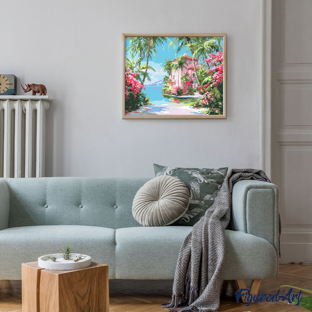 Malen nach Zahlen 40x50cm ohne Keilrahmen Figured’Art Haus an der paradiesischen Küste - Kidis Art