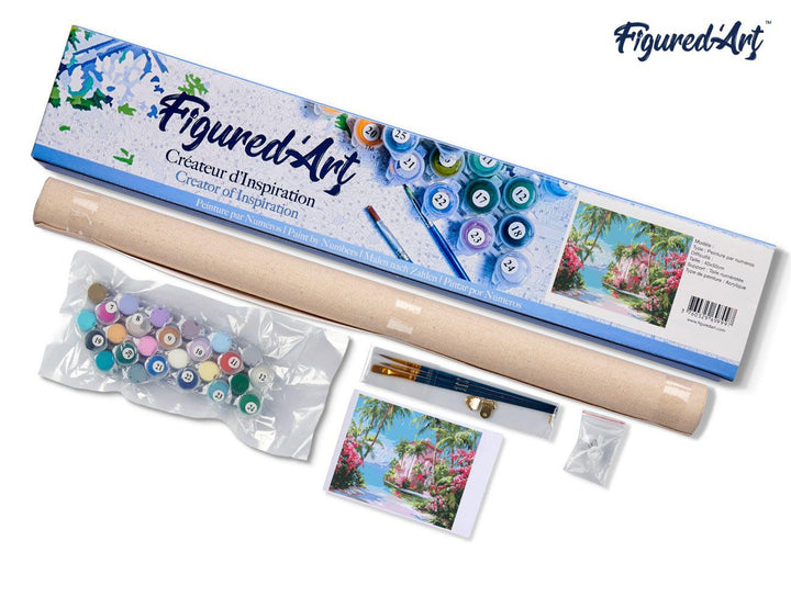 Malen nach Zahlen 40x50cm ohne Keilrahmen Figured’Art Haus an der paradiesischen Küste