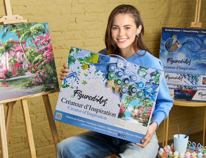 Malen nach Zahlen 40x50cm auf Keilrahmen gespannt Figured’Art Haus an der paradiesischen Küste