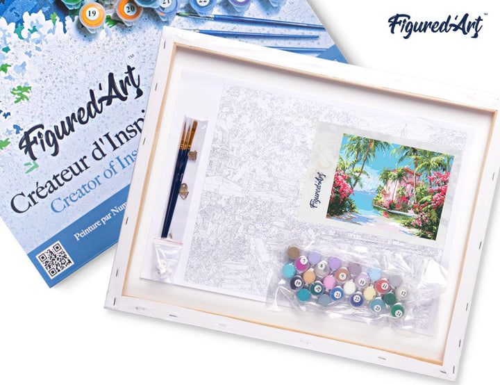 Malen nach Zahlen 40x50cm auf Keilrahmen gespannt Figured’Art Haus an der paradiesischen Küste