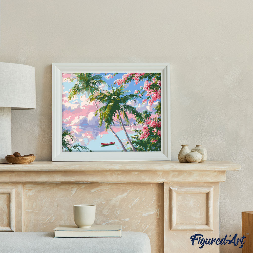Malen nach Zahlen 40x50cm auf Keilrahmen gespannt Figured’Art Tropische Traumlagune - Kidis Art