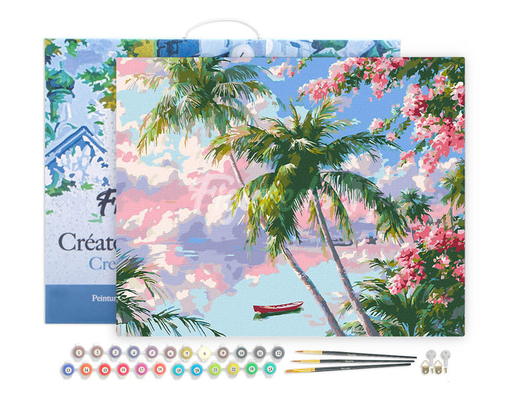 Malen nach Zahlen 40x50cm auf Keilrahmen gespannt Figured’Art Tropische Traumlagune - Kidis Art