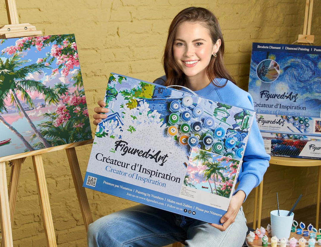 Malen nach Zahlen 40x50cm auf Keilrahmen gespannt Figured’Art Tropische Traumlagune - Kidis Art