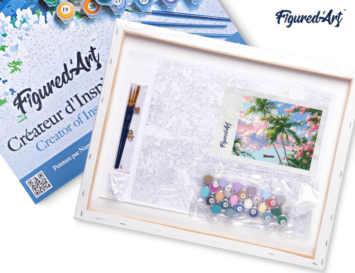 Malen nach Zahlen 40x50cm auf Keilrahmen gespannt Figured’Art Tropische Traumlagune - Kidis Art