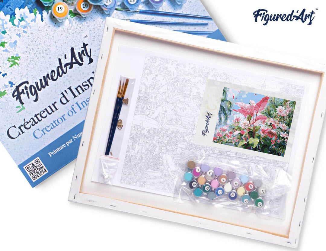 Malen nach Zahlen 40x50cm auf Keilrahmen gespannt Figured’Art Tropische rosa Blüte - Kidis Art