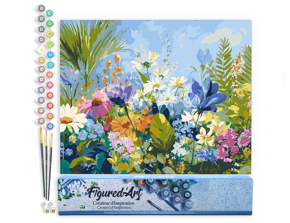 Malen nach Zahlen 40x50cm ohne Keilrahmen Figured’Art Feld voller bunter Blumen - Kidis Art