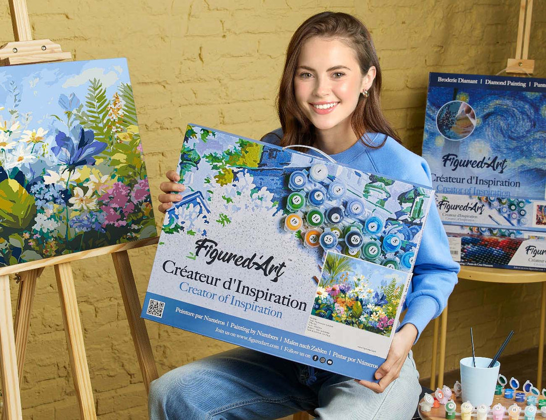 Malen nach Zahlen 40x50cm auf Keilrahmen gespannt Figured’Art Feld voller bunter Blumen