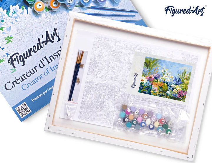 Malen nach Zahlen 40x50cm auf Keilrahmen gespannt Figured’Art Feld voller bunter Blumen