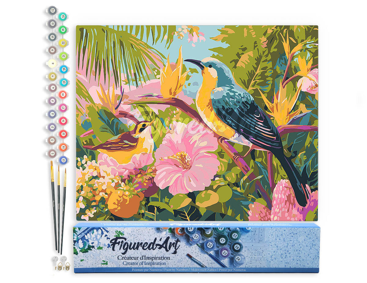 Malen nach Zahlen 40x50cm ohne Keilrahmen Figured’Art Vögel im tropischen Garten - Kidis Art