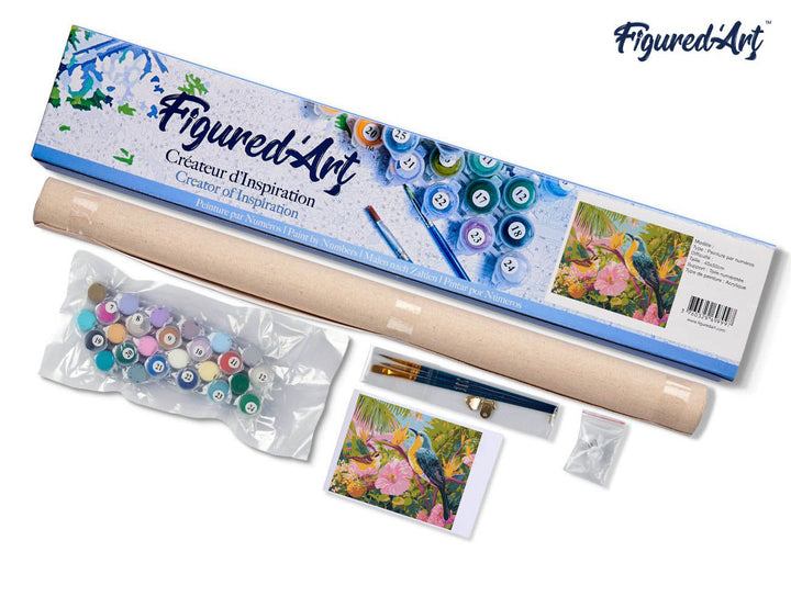 Malen nach Zahlen 40x50cm ohne Keilrahmen Figured’Art Vögel im tropischen Garten