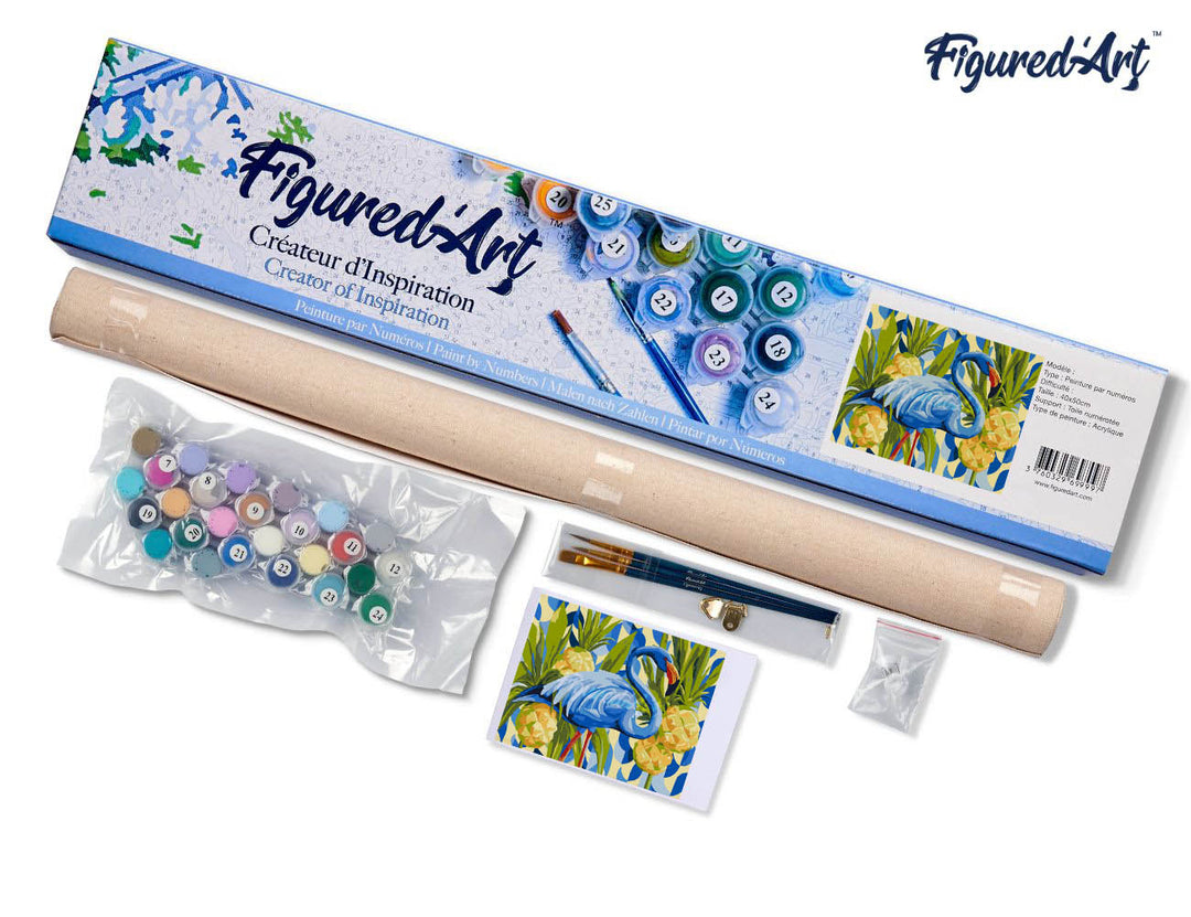 Malen nach Zahlen 40x50cm ohne Keilrahmen Figured’Art Blauer Flamingo - Kidis Art