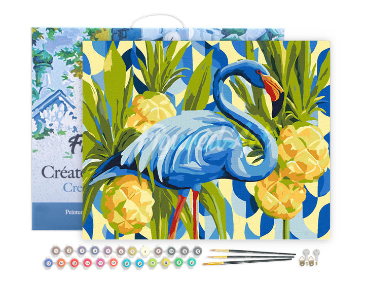 Malen nach Zahlen 40x50cm auf Keilrahmen gespannt Figured’Art Blauer Flamingo