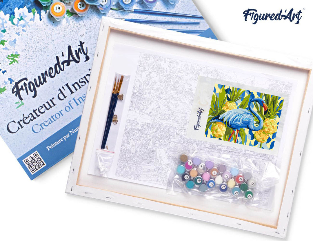 Malen nach Zahlen 40x50cm auf Keilrahmen gespannt Figured’Art Blauer Flamingo