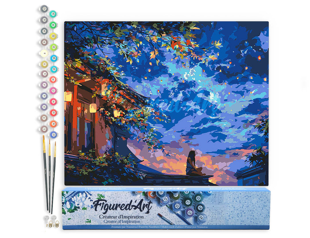 Malen nach Zahlen 40x50cm ohne Keilrahmen Figured’Art Nachtansicht mit Laterne