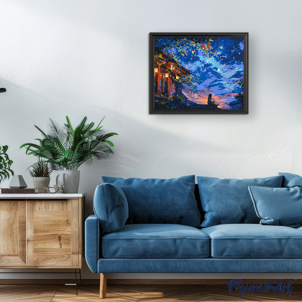 Malen nach Zahlen 40x50cm ohne Keilrahmen Figured’Art Nachtansicht mit Laterne