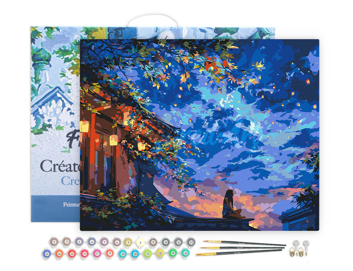 Malen nach Zahlen 40x50cm auf Keilrahmen gespannt Figured’Art Nachtansicht mit Laterne