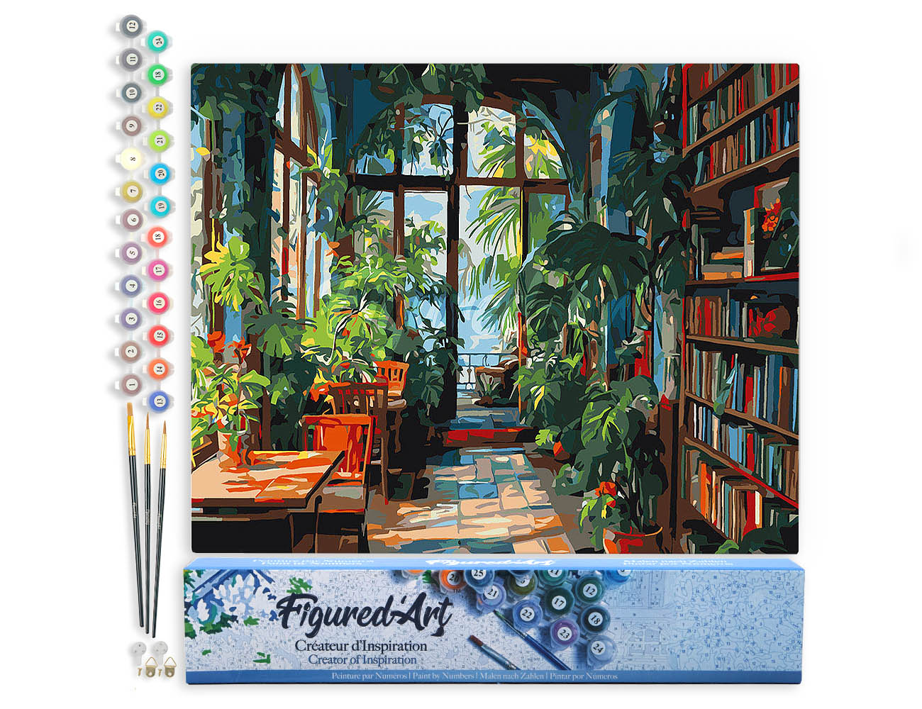 Malen nach Zahlen 40x50cm ohne Keilrahmen Figured’Art Bibliothek im Gewächshaus - Kidis Art