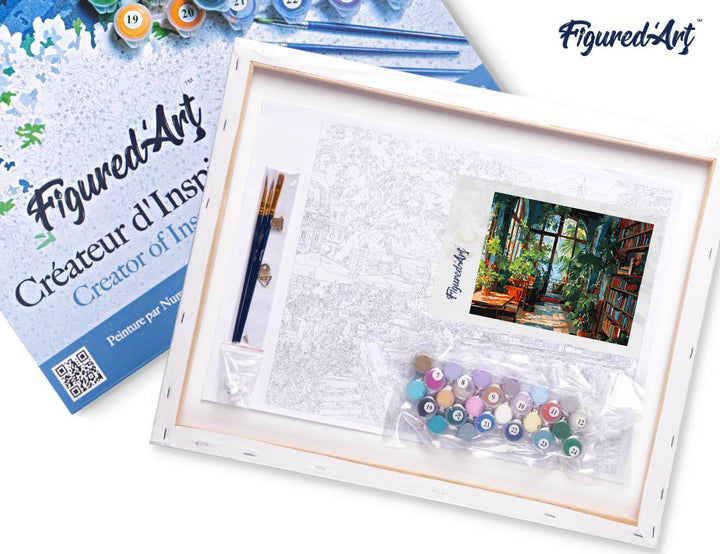 Malen nach Zahlen 40x50cm auf Keilrahmen gespannt Figured’Art Bibliothek im Gewächshaus