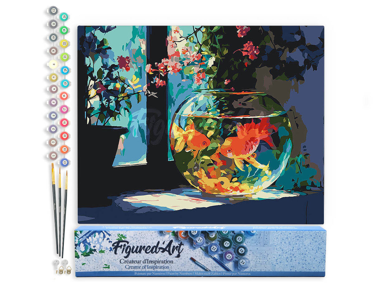 Malen nach Zahlen 40x50cm ohne Keilrahmen Figured’Art Sonniges Aquarium - Kidis Art