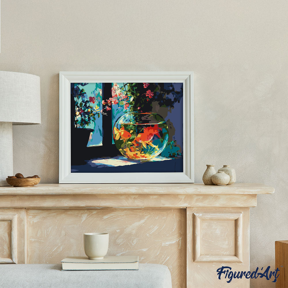 Malen nach Zahlen 40x50cm auf Keilrahmen gespannt Figured’Art Sonniges Aquarium - Kidis Art