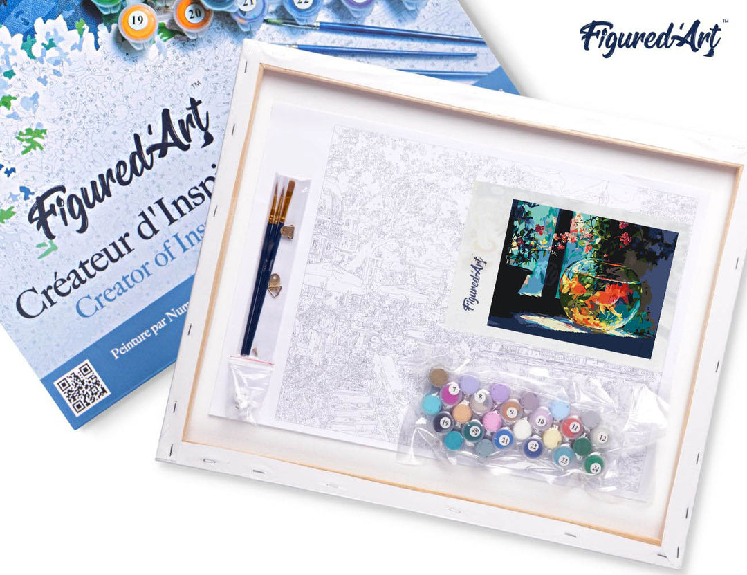 Malen nach Zahlen 40x50cm auf Keilrahmen gespannt Figured’Art Sonniges Aquarium - Kidis Art