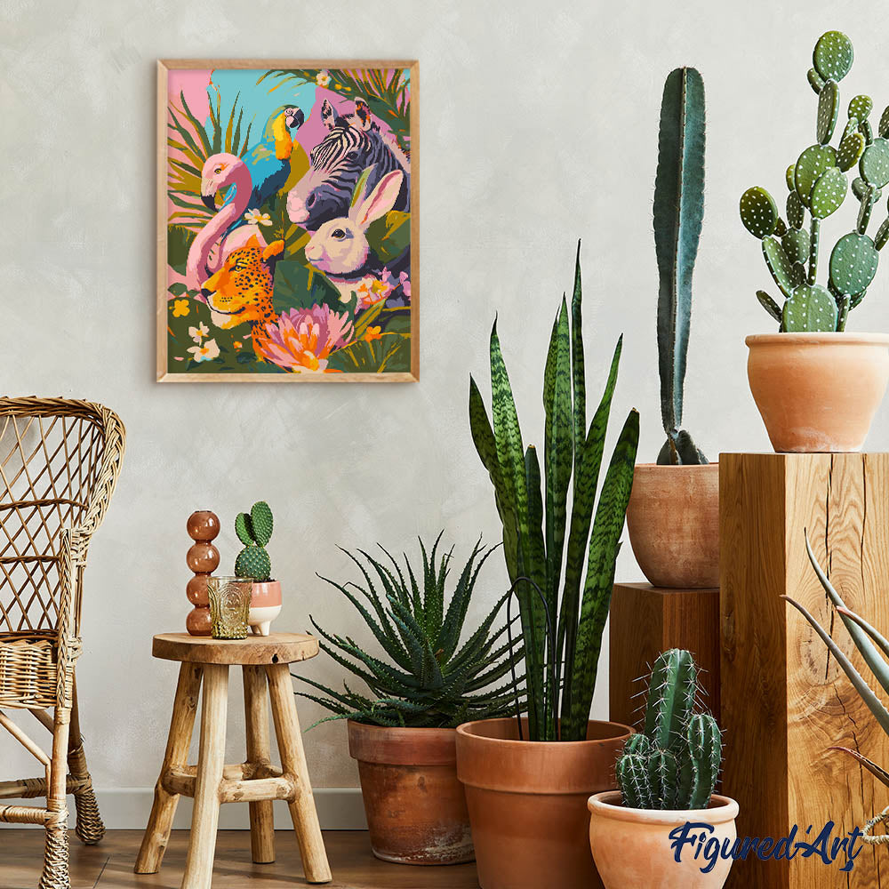 Malen nach Zahlen 40x50cm ohne Keilrahmen Figured’Art Freunde aus dem Dschungel - Kidis Art