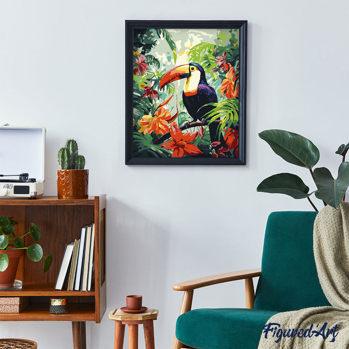Malen nach Zahlen 40x50cm ohne Keilrahmen Figured’Art Tukan im Dschungel