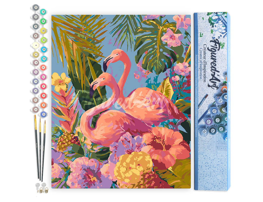 Malen nach Zahlen 40x50cm ohne Keilrahmen Figured’Art Zwillingsflamingos