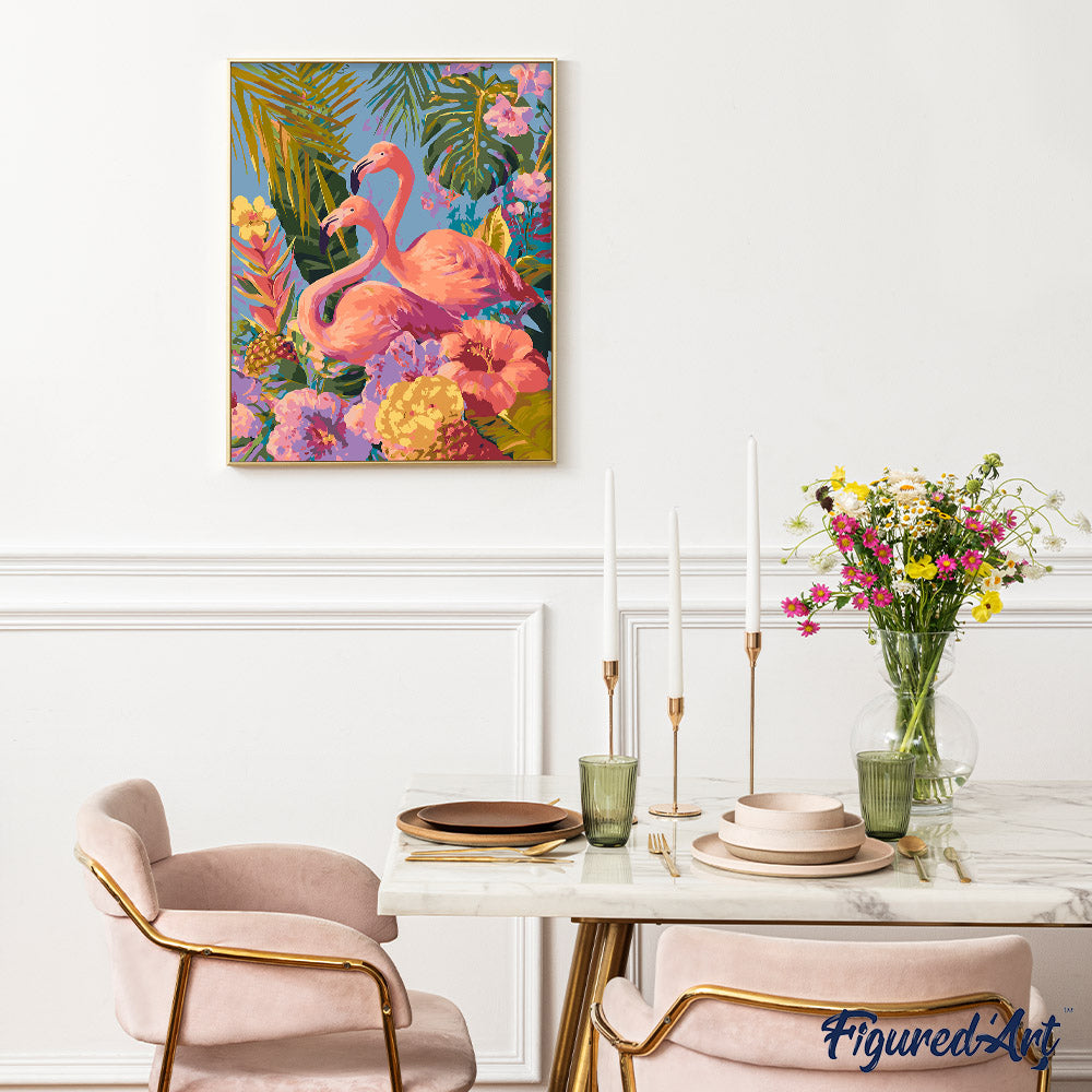 Malen nach Zahlen 40x50cm auf Keilrahmen gespannt Figured’Art Zwillingsflamingos - Kidis Art