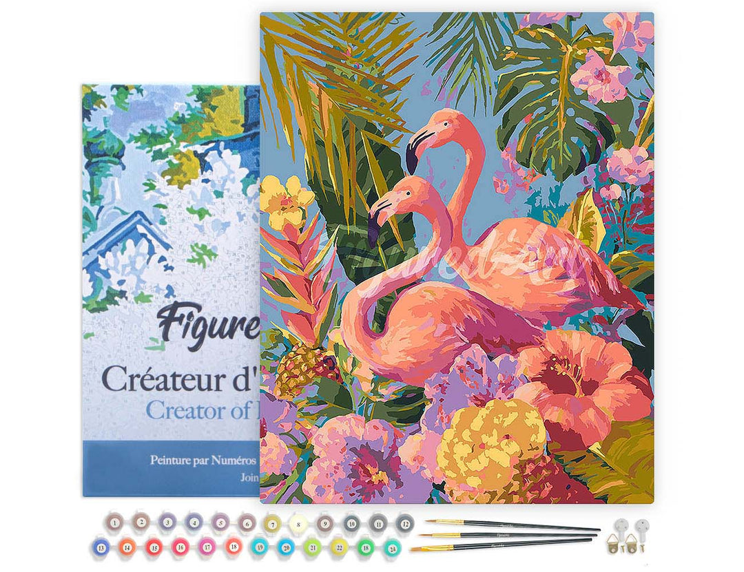 Malen nach Zahlen 40x50cm auf Keilrahmen gespannt Figured’Art Zwillingsflamingos - Kidis Art