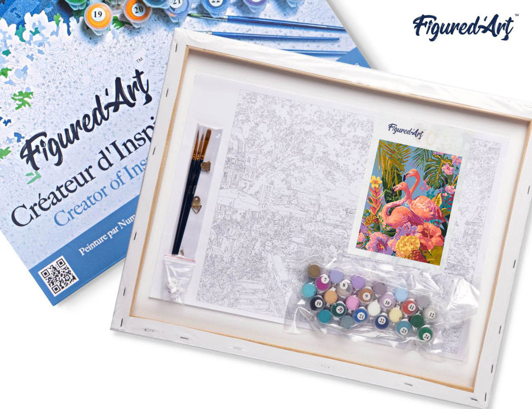 Malen nach Zahlen 40x50cm auf Keilrahmen gespannt Figured’Art Zwillingsflamingos - Kidis Art