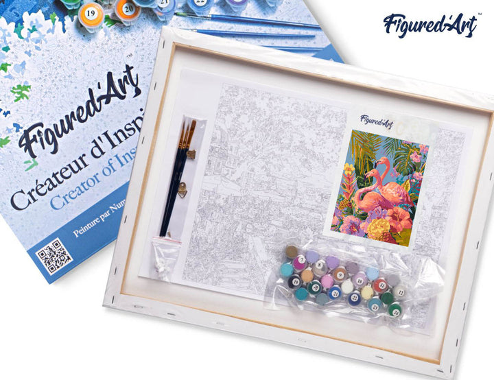 Malen nach Zahlen 40x50cm auf Keilrahmen gespannt Figured’Art Zwillingsflamingos - Kidis Art