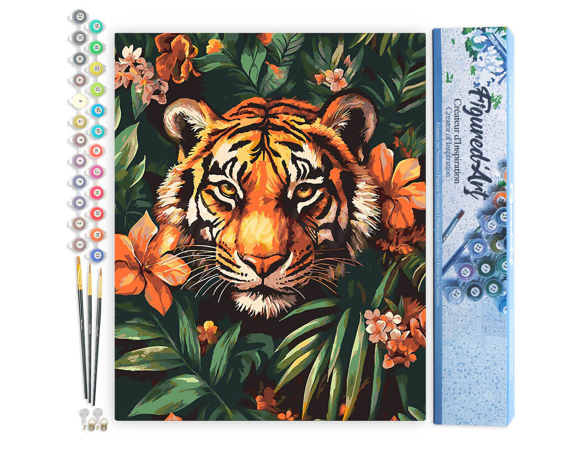 Malen nach Zahlen 40x50cm ohne Keilrahmen Figured’Art Tropischer Tiger - Kidis Art