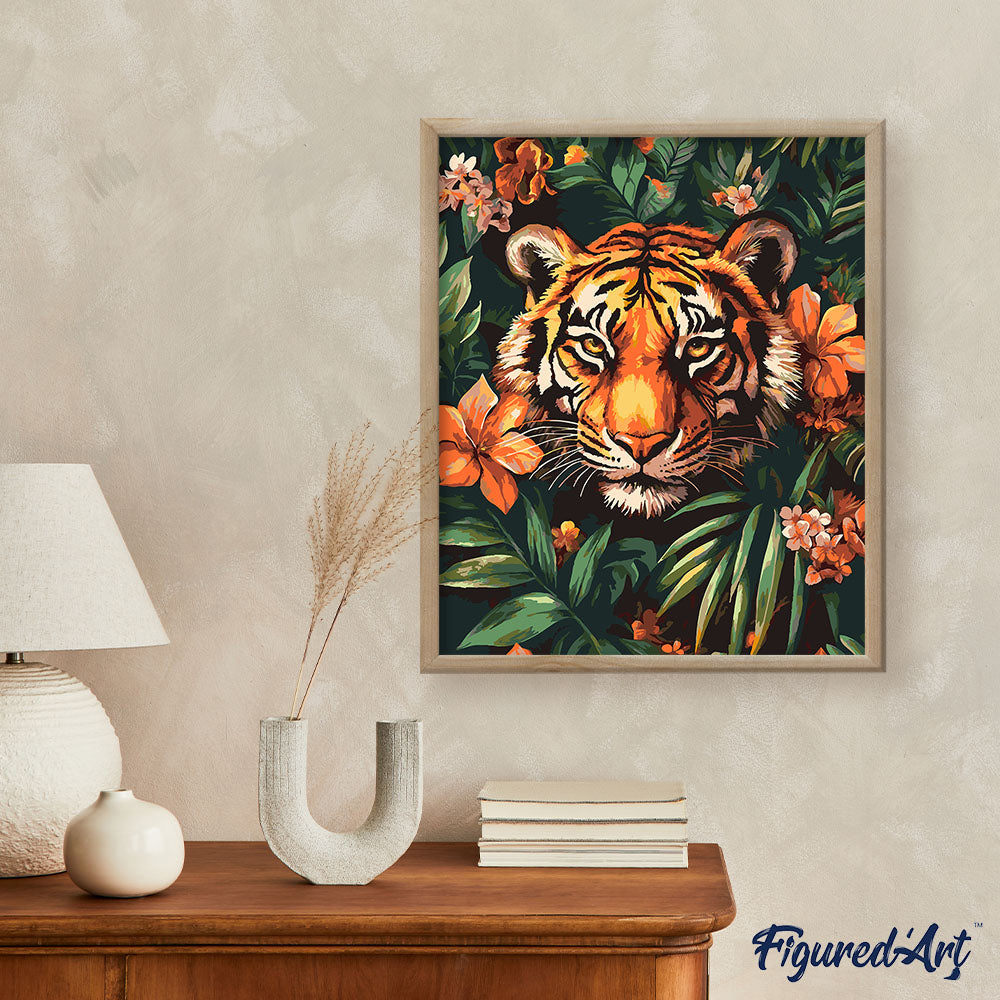 Malen nach Zahlen 40x50cm ohne Keilrahmen Figured’Art Tropischer Tiger - Kidis Art