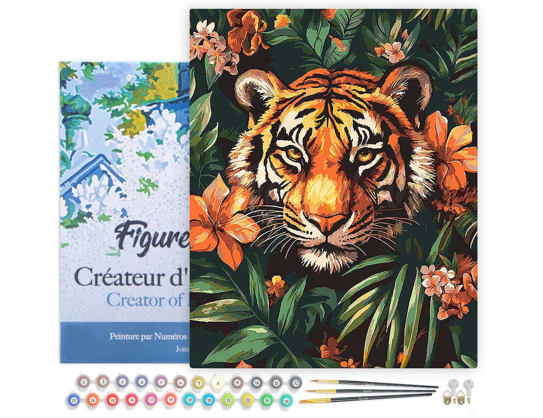 Malen nach Zahlen 40x50cm auf Keilrahmen gespannt Figured’Art Tropischer Tiger - Kidis Art