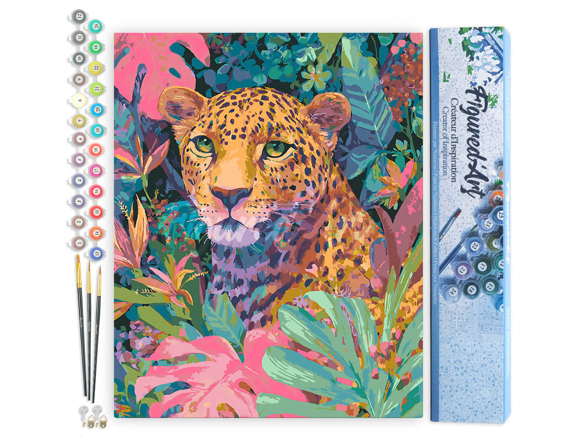 Malen nach Zahlen 40x50cm ohne Keilrahmen Figured’Art Tropischer Leopard - Kidis Art